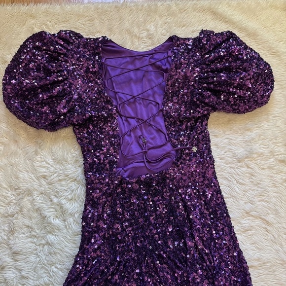 NWT Rotate Purple Magic Sequins Puff Sleeve Dress - Size 6 - Picture 6 of 10
